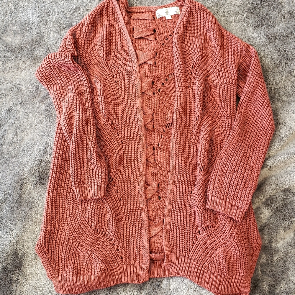 2 for $12- Pink Rose Knit Detail Cardigan
